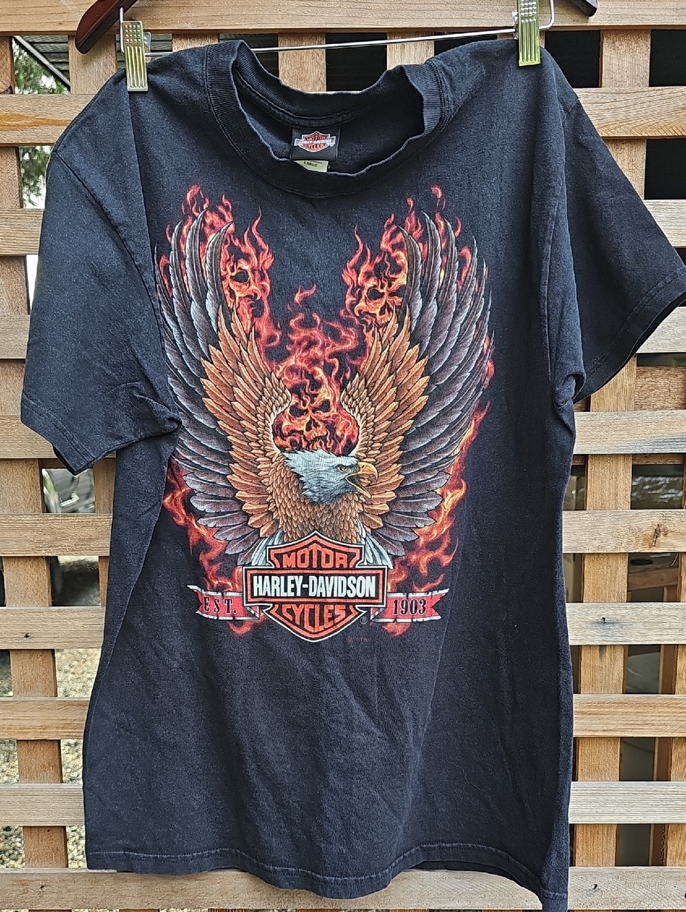 Vintage Y2K Harley‑Davidson Black Tee with Flaming Eagle Graphic